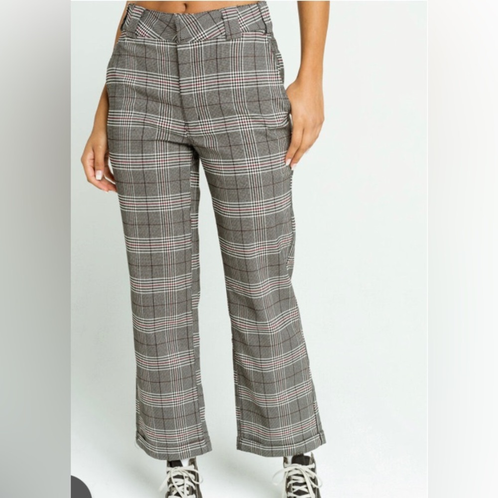 Women's Dickies Glen Plaid Cuffed Crop Pants, Size 0 - Grey